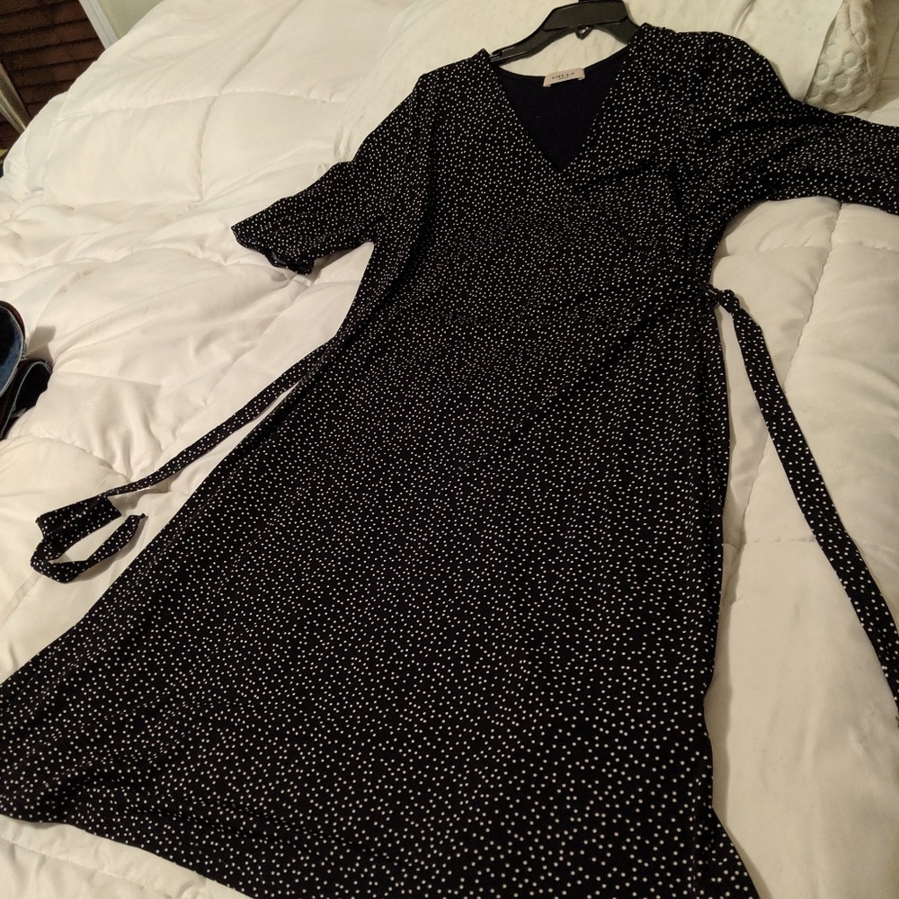 Navy Polka Dot Faux Wrap Dress Maternity